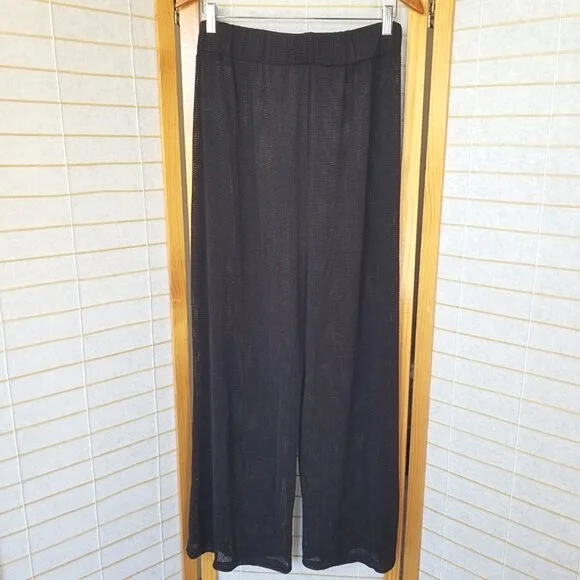 Black Mesh Wide Leg Beach Pants Sheer Waist Tie Nylon Simply Emma Size 1X - Picture 5 of 7